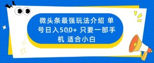 微头条最强玩法介绍一个号日入5张+只要一部手机适合小白-万象聊项目