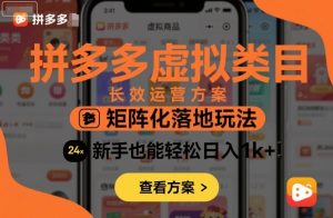 拼多多虚拟类目长效运营方案：矩阵化落地玩法，新手也能轻松日入1k+-万象聊项目