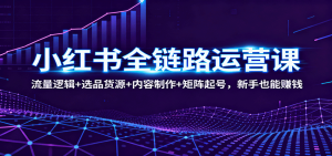 小红书全链路运营课:流量逻辑+选品货源+内容制作+矩阵起号,新手也能赚钱-万象聊项目