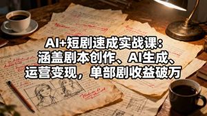 AI+短剧速成实战课:涵盖剧本创作、AI生成、运营变现,单部剧收益破万-万象聊项目