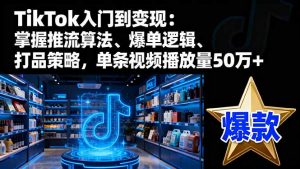 TikTok入门到变现:掌握推流算法、爆单逻辑、打品策略,单条视频播放量50w-万象聊项目