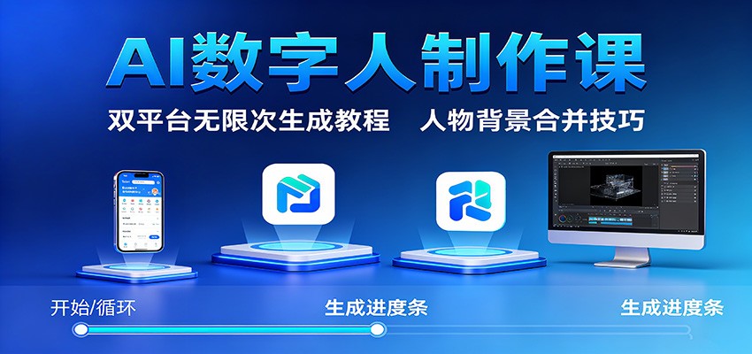 AI数字人制作课:双平台无限次生成教程,人物背景合并技巧-万象聊项目
