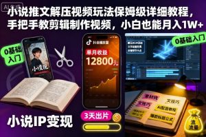 小说推文解压视频玩法保姆级详细教程,手把手教剪辑制作视频,小白也能月入1W+-万象聊项目