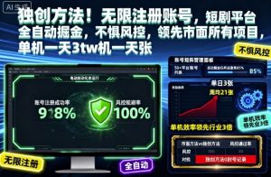 独创方法!无限注册账号,短剧平台全自动掘金,不惧风控,领先市面所有项目,单机一天3张【揭秘】-万象聊项目