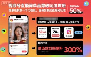 视频号直播间单品爆破玩法攻略,像素级拆解一个门槛低,容易复制到直播间玩法-万象聊项目