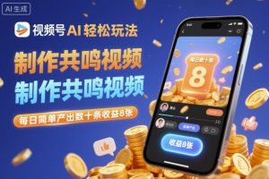 视频号AI轻松玩法，制作共鸣视频，每日简单产出数十条收益8张-万象聊项目