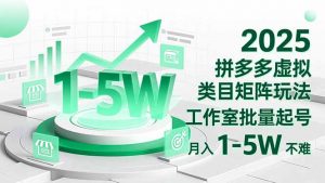 2025 拼多多虚拟类目矩阵玩法，工作室批量起号，月入 1-5W 不难-万象聊项目