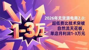 2026年无货源电商2.0【更新】：超低费比技术突破自然流天花板，单店月利润1-3万元-万象聊项目