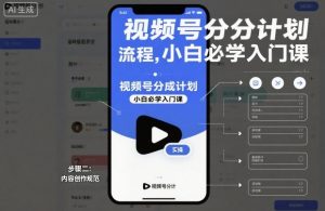 视频号分成计划实操流程，小白必学入门课-万象聊项目