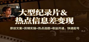 大型纪录片&热点信息差变现：原创文案+剪辑实操+热点选题+收益开通，快速起号-万象聊项目
