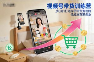 视频号带货训练营，从0到1打造你的带货变现路，低成本在家创业-万象聊项目