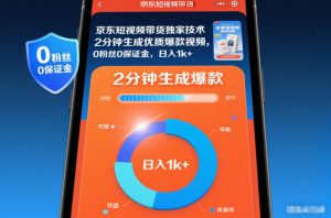 京东短视频带货独家技术,2分钟生成一条优质爆款视频,0粉丝0保证金,日入1k+【揭秘】-万象聊项目