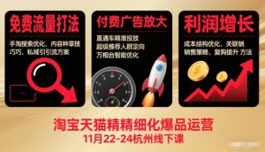 淘宝天猫精细化爆品运营11月22-24杭州线下课，免费流量打法+付费广告放大+利润增长(音频+文档)-万象聊项目