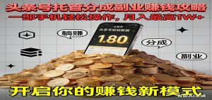 全程托管今日头条，一部手机就可以开干，最高躺赚1W+-万象聊项目