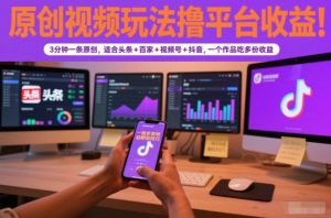 原创视频玩法撸平台收益，3分钟一条原创，适合头条+百家+视频号+抖音，一个作品吃多份收益-万象聊项目