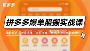 拼多多爆单照搬实战课，类目玩法、活动选择、避坑指南，新手小白快速出单赚钱-万象聊项目