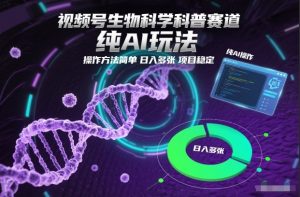 视频号生物科学科普赛道，纯AI玩法，操作方法简单，日入多张，项目稳定-万象聊项目