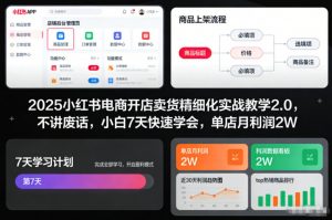 2025小红书电商开店卖货精细化实战教学2.0，不讲废话，小白7天快速学会，单店月利润2W-万象聊项目